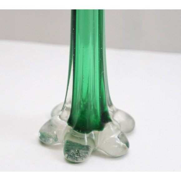 Vintage Elephant Foot Glass Vase Green MCM - Picture 3 of 4